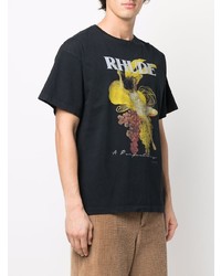 schwarzes bedrucktes T-Shirt mit einem Rundhalsausschnitt von Rhude