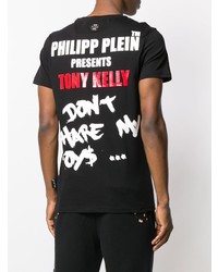 schwarzes bedrucktes T-Shirt mit einem Rundhalsausschnitt von Philipp Plein