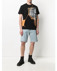 schwarzes bedrucktes T-Shirt mit einem Rundhalsausschnitt von Just Cavalli