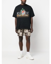 schwarzes bedrucktes T-Shirt mit einem Rundhalsausschnitt von Rhude