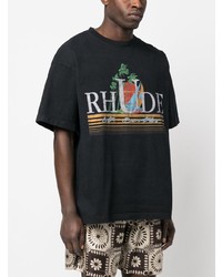 schwarzes bedrucktes T-Shirt mit einem Rundhalsausschnitt von Rhude