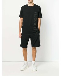 schwarzes bedrucktes T-Shirt mit einem Rundhalsausschnitt von Versace