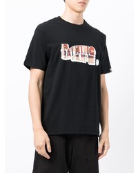 schwarzes bedrucktes T-Shirt mit einem Rundhalsausschnitt von A Bathing Ape