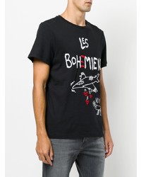 schwarzes bedrucktes T-Shirt mit einem Rundhalsausschnitt von Les Bohemiens