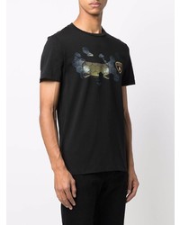 schwarzes bedrucktes T-Shirt mit einem Rundhalsausschnitt von Automobili Lamborghini