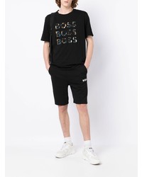 schwarzes bedrucktes T-Shirt mit einem Rundhalsausschnitt von BOSS