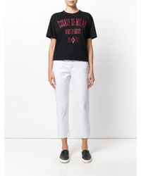 schwarzes bedrucktes T-Shirt mit einem Rundhalsausschnitt von Marcelo Burlon County of Milan