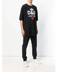 schwarzes bedrucktes T-Shirt mit einem Rundhalsausschnitt von Dolce & Gabbana