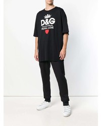 schwarzes bedrucktes T-Shirt mit einem Rundhalsausschnitt von Dolce & Gabbana