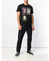 schwarzes bedrucktes T-Shirt mit einem Rundhalsausschnitt von Just Cavalli