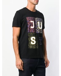 schwarzes bedrucktes T-Shirt mit einem Rundhalsausschnitt von Just Cavalli