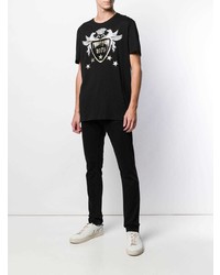 schwarzes bedrucktes T-Shirt mit einem Rundhalsausschnitt von Philipp Plein