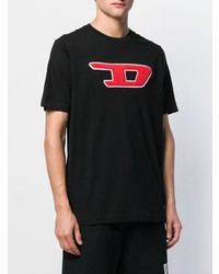 schwarzes bedrucktes T-Shirt mit einem Rundhalsausschnitt von Diesel