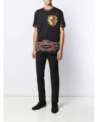 schwarzes bedrucktes T-Shirt mit einem Rundhalsausschnitt von Dolce & Gabbana