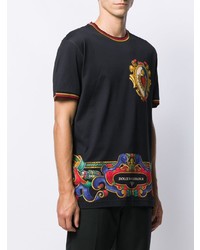 schwarzes bedrucktes T-Shirt mit einem Rundhalsausschnitt von Dolce & Gabbana