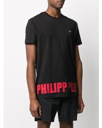 schwarzes bedrucktes T-Shirt mit einem Rundhalsausschnitt von Philipp Plein