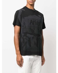 schwarzes bedrucktes T-Shirt mit einem Rundhalsausschnitt von Aries