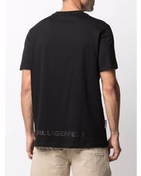 schwarzes bedrucktes T-Shirt mit einem Rundhalsausschnitt von Karl Lagerfeld