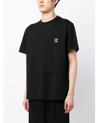 schwarzes bedrucktes T-Shirt mit einem Rundhalsausschnitt von Wooyoungmi