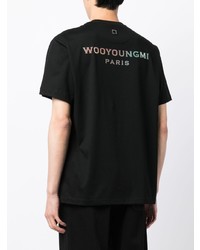 schwarzes bedrucktes T-Shirt mit einem Rundhalsausschnitt von Wooyoungmi