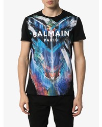 schwarzes bedrucktes T-Shirt mit einem Rundhalsausschnitt von Balmain