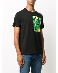 schwarzes bedrucktes T-Shirt mit einem Rundhalsausschnitt von Just Cavalli