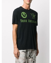 schwarzes bedrucktes T-Shirt mit einem Rundhalsausschnitt von True Religion