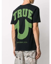 schwarzes bedrucktes T-Shirt mit einem Rundhalsausschnitt von True Religion