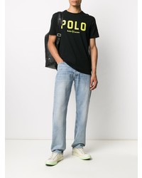 schwarzes bedrucktes T-Shirt mit einem Rundhalsausschnitt von Polo Ralph Lauren