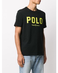 schwarzes bedrucktes T-Shirt mit einem Rundhalsausschnitt von Polo Ralph Lauren