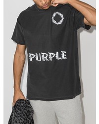 schwarzes bedrucktes T-Shirt mit einem Rundhalsausschnitt von purple brand