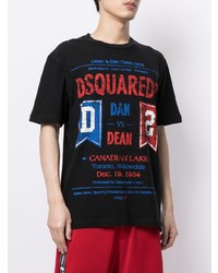 schwarzes bedrucktes T-Shirt mit einem Rundhalsausschnitt von DSQUARED2