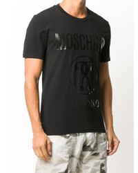 schwarzes bedrucktes T-Shirt mit einem Rundhalsausschnitt von Moschino