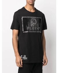 schwarzes bedrucktes T-Shirt mit einem Rundhalsausschnitt von Philipp Plein