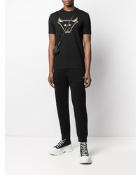 schwarzes bedrucktes T-Shirt mit einem Rundhalsausschnitt von Emporio Armani