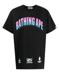 schwarzes bedrucktes T-Shirt mit einem Rundhalsausschnitt von A Bathing Ape