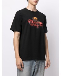 schwarzes bedrucktes T-Shirt mit einem Rundhalsausschnitt von A Bathing Ape