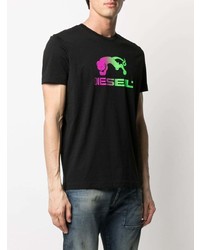 schwarzes bedrucktes T-Shirt mit einem Rundhalsausschnitt von Diesel