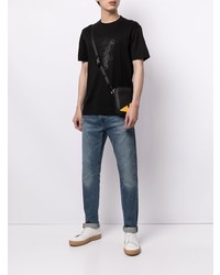 schwarzes bedrucktes T-Shirt mit einem Rundhalsausschnitt von Emporio Armani