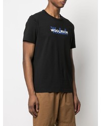 schwarzes bedrucktes T-Shirt mit einem Rundhalsausschnitt von Woolrich