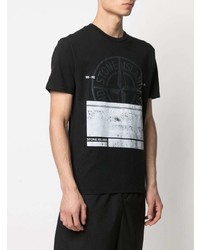 schwarzes bedrucktes T-Shirt mit einem Rundhalsausschnitt von Stone Island