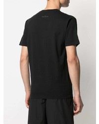 schwarzes bedrucktes T-Shirt mit einem Rundhalsausschnitt von Stone Island