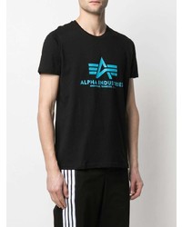 schwarzes bedrucktes T-Shirt mit einem Rundhalsausschnitt von Alpha Industries