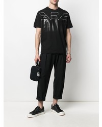 schwarzes bedrucktes T-Shirt mit einem Rundhalsausschnitt von Emporio Armani