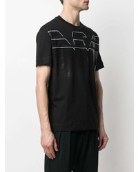 schwarzes bedrucktes T-Shirt mit einem Rundhalsausschnitt von Emporio Armani