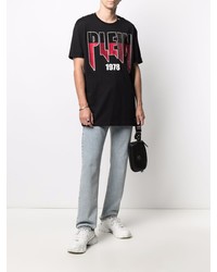 schwarzes bedrucktes T-Shirt mit einem Rundhalsausschnitt von Philipp Plein