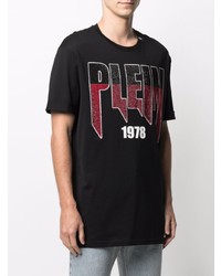 schwarzes bedrucktes T-Shirt mit einem Rundhalsausschnitt von Philipp Plein