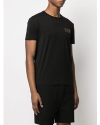 schwarzes bedrucktes T-Shirt mit einem Rundhalsausschnitt von Ea7 Emporio Armani