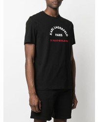 schwarzes bedrucktes T-Shirt mit einem Rundhalsausschnitt von Karl Lagerfeld