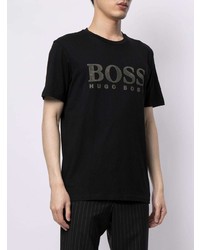 schwarzes bedrucktes T-Shirt mit einem Rundhalsausschnitt von BOSS